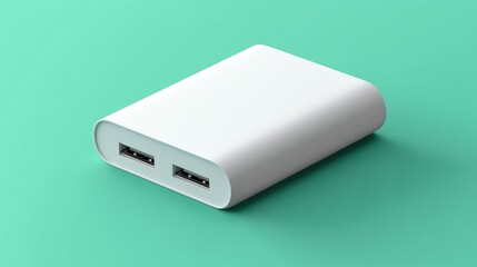Portable fast charger with foldable prongs, displayed on a green backdrop, showcasing compact and efficient charging