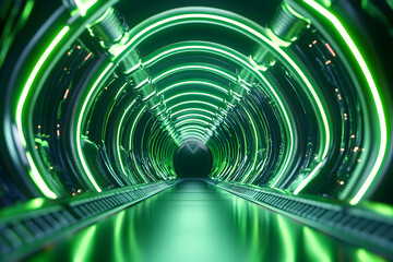 Obraz premium Glowing green futuristic corridor use for background, technology, sci-fi concepts