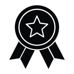 star medal ribbon silhouette vector,birthday medal,star award badge,achieve vector illustration,achievement reward on white background