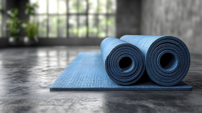 Sleek rolled yoga mat in a serene open space with soft natural lighting that emphasizes the texture and detail of the design  This image is perfect for branding text placement