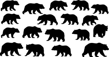 Obraz premium Bear silhouettes, bear in various poses, standing, walking, sitting, perfect for wildlife, nature designs, outdoor themes, versatile, visually engaging