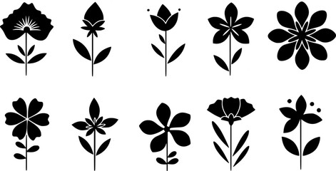 Obraz premium flower shape vector, floral icon set, flowers vector silhouette, symmetrical floral patterns, lotus, petals, abstract blossoms, nature design floral elements illustrations