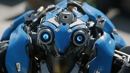 Fototapeta premium Blue robot city closeup futuristic technology