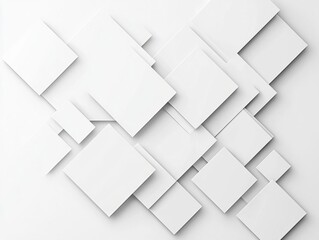 Abstract composition of white geometric shapes on a minimalist background.