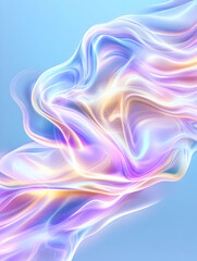 Obraz premium Holographic iridescent flowing cloth against blue backdrop for fashion design use