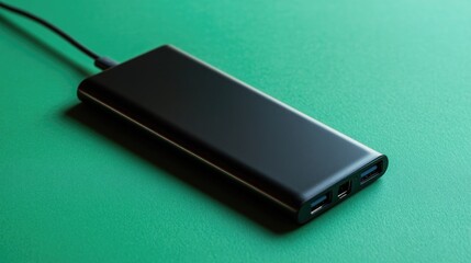 Sleek wireless power bank with fast-charging capabilities, displayed on a green background, representing modern mobile energy solutions