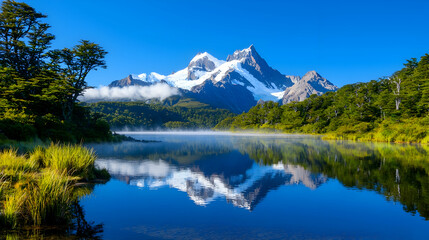 Tranquil Patagonian Lake Reflecting Snowy Peaks