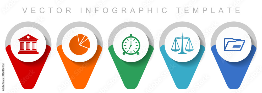 Poster Education pointer collection, miscellaneous icons such as architecture, graph, clock, scales and folder, flat design vector infographic template in eps 10