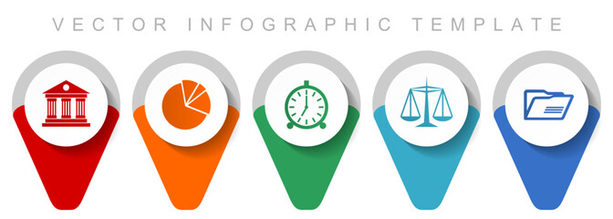 Education pointer collection, miscellaneous icons such as architecture, graph, clock, scales and folder, flat design vector infographic template in eps 10