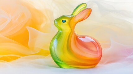Obraz premium Glass rabbit figurine, pastel fabric, spring decor, product photography