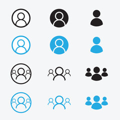 Group of people or group of users. Group icon, people icon set in trendy flat style with blue and black color