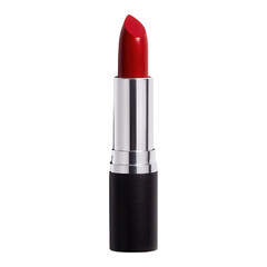 Obraz premium Bright red lipstick on white background, perfect for beauty and cosmetic applications.