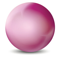 Glass pink ball or precious pearl. Glossy realistic ball, 3D abstract vector illustration highlighted on a white background. Big metal bubble with shadow.