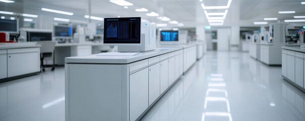 Modern laboratory interior featuring advanced computing equipment.