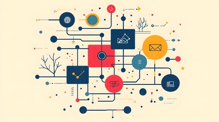 Obraz premium Professional graphic illustration of simple flow chart with various shapes and colors