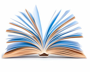 Fototapeta premium Open book with blank pages on a white background, ideal for education or reading