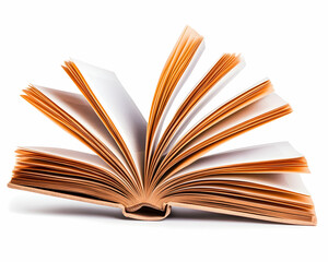 Open book with flipping pages, isolated on white. Study aid