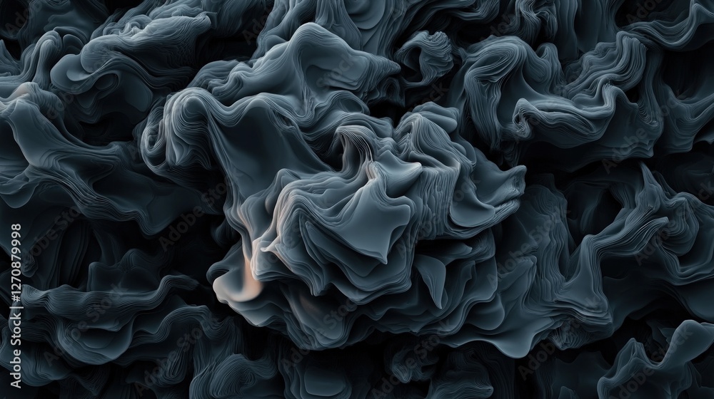 Poster abstract fluid formations in dark tones with soft light highlights