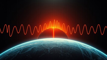 Vibrant sunrise over Earth reveals pulsating waves of energy in a cosmic dance