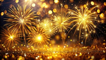 Obraz premium Golden Star Burst Fireworks Bokeh Photography - Night Sky Celebration Images