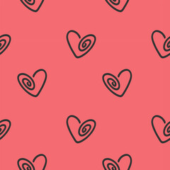 Romantic mood, seamless pattern of openwork hearts on soft red background. Love vibe. Packaging wallpaper background for Valentines Day, wedding. Vector illustration