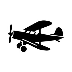 Vintage Aviation Silhouette: A classic biplane, a timeless icon of early aviation, depicted in a striking black silhouette against a pristine backdrop, evoking a sense of nostalgia and adventure.