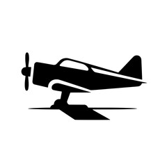 Black and White Aviation: A striking illustration of a vintage airplane in a sleek, black silhouette, ready for takeoff. Capturing the spirit of flight.
