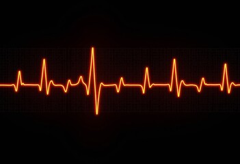 Orange EKG Sinusoidal Pulse Lines: Heartbeat Frequency Visualization on Black - Medical Illustration, Cardiology, Heart Health, Science, EKG Rhythm Design

