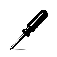Precision in Silhouette: A monochrome silhouette of a classic screwdriver, the essential tool of precision, representing craftsmanship and repair, rendered with minimalist detail and sharp lines.