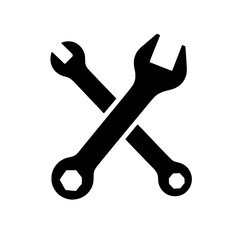 Crossed Wrenches: Depicting precision and craftsmanship, the crossed wrenches suggest repair, construction and industrial processes, all rendered in stark black against the background.