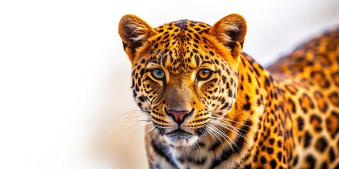 Obraz premium Leopard Print Background, White Isolated, Tilt-Shift Photo, Copy Space, Animal Print Texture, Wildlife Design