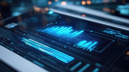 Obraz premium Wireless keyboard with a futuristic holographic display, placed on a white background, symbolizing cutting-edge innovation