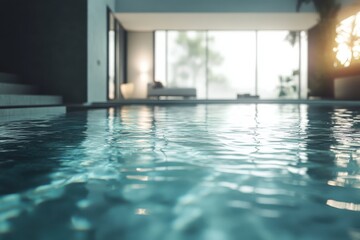 Fototapeta premium Serene Indoor Swimming Pool with Modern Decor and Natural Light Inviting Relaxation and Comfort