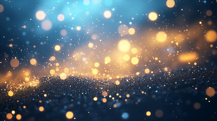 Obraz premium Golden Glitter Bokeh on Dark Blue Background – Perfect for Luxury, Events, and Festive Designs