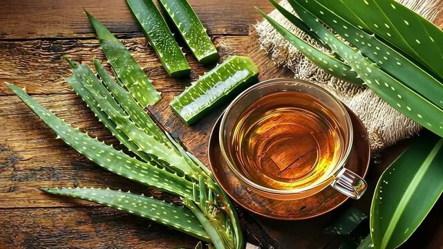 Close up of aloe vera tea. Selective focus