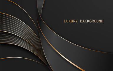 Luxurious and modern abstract background with black shapes curved shapes and elegant gold lines combination. Vector illustration