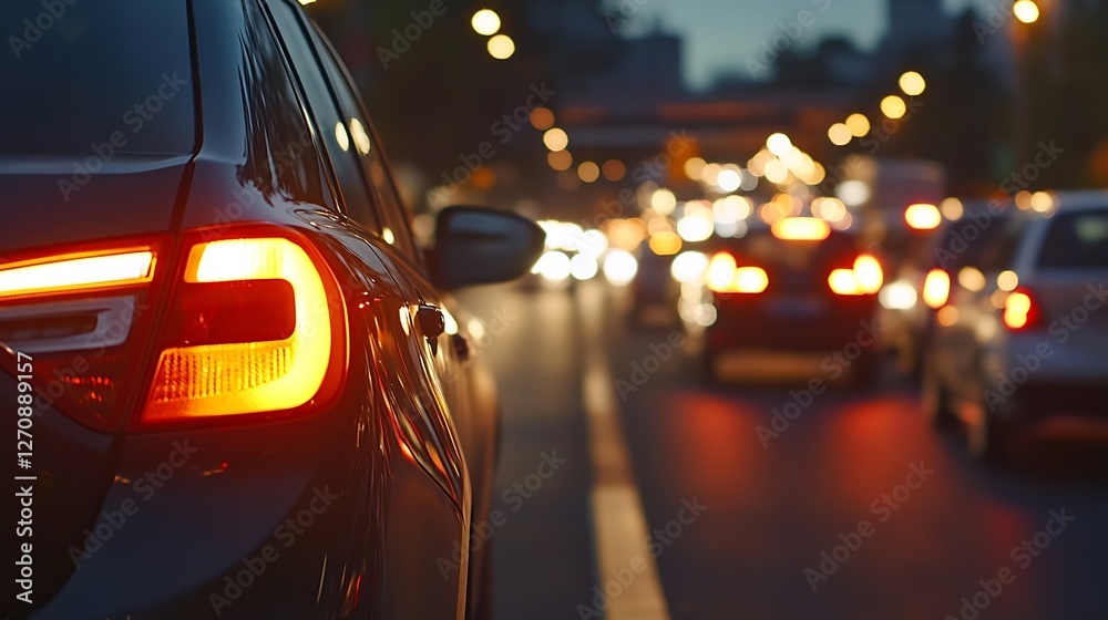 Poster city traffic at night with glowing car lights creating dynamic scene : generative ai