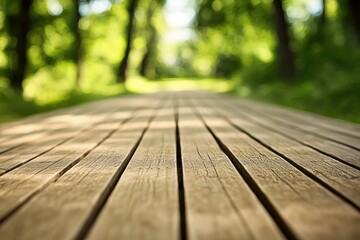 Fototapeta premium Wooden path, forest background, sunlight, nature
