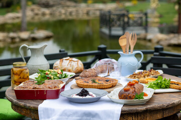 garden and breakfast on decorative table and chair