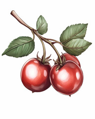 Three tomatoes on the branch, isolated on white, for recipes or illustration needs