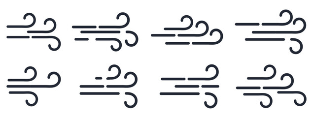Set of wind blow line icons,symbol of windy weather, climate web design element