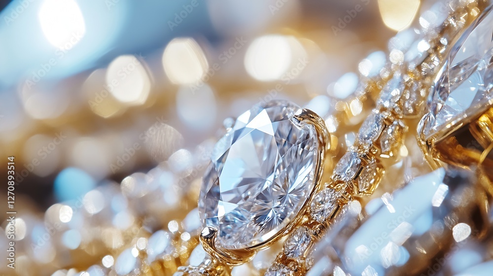 Poster closeup view of sparkling diamonds and glittering jewelry on a shiny surface : generative ai
