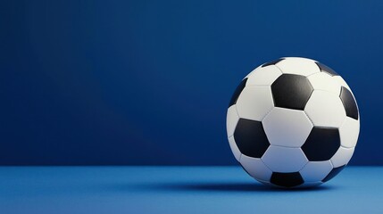 Fototapeta premium Black And White Soccer Ball On Blue Background