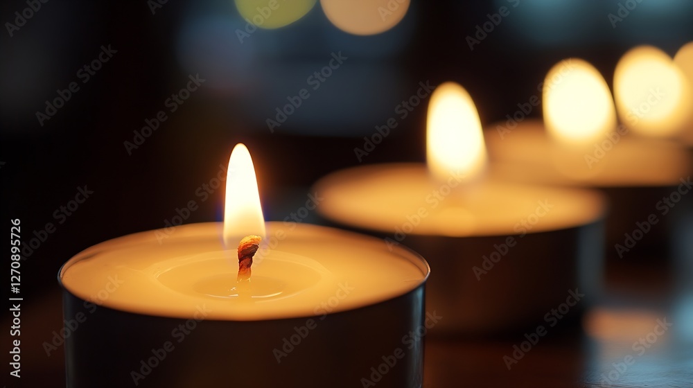 Poster Softly glowing tealight candles create a warm and inviting atmosphere for relaxation and reflection : Generative AI
