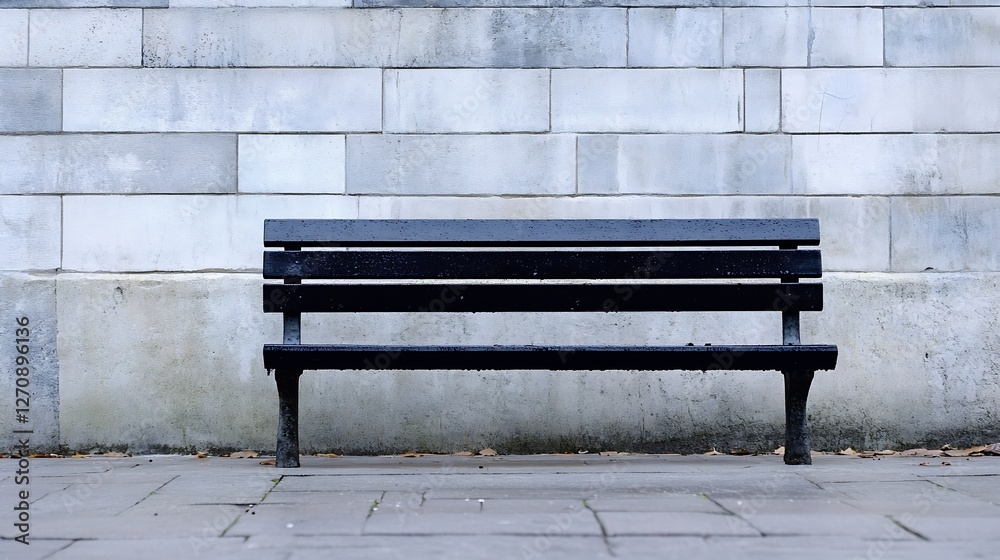 Poster empty black park bench against a textured concrete wall inviting solitude and reflection : generativ