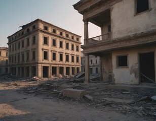 Obraz premium A very large brick building that has numerous holes throughout it