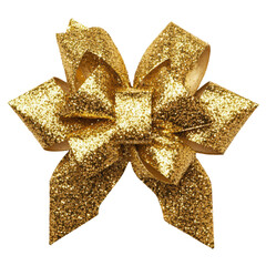 Isolated Opulent Gold Glitter Bow, Elegant Gift Wrap
