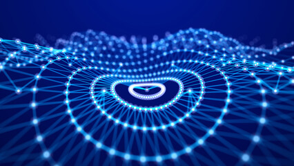 Abstract glowing network. Digital plexus. Connection of particles. Data. Technology background. 3d rendering