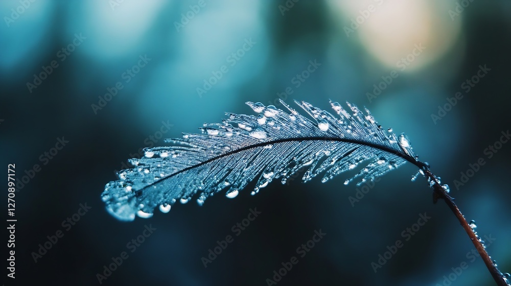 Aufkleber CloseUp of a Leaf with Water Drops Glimmering Under Natural Light Creating a Beautiful Atmosphere : Generative AI