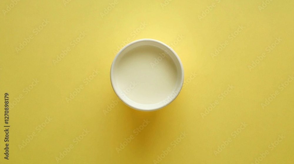 Poster a coffee cup brimming with creamy liquid sits on a cheerful yellow surface. the bright color accentu